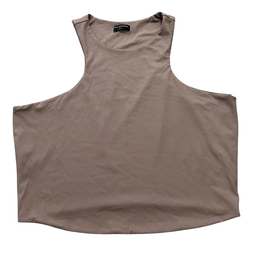 Naked Wardrobe Ribbed Sleeveless Crop Top Cocoa Brown Racerback Tank Size 3X